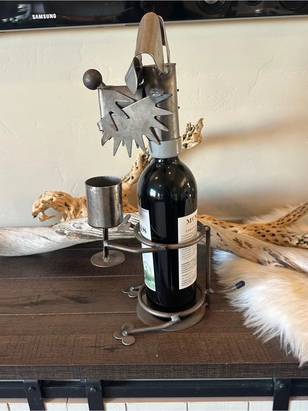 Junkyard Dog Folk Art Metal Wine Spirits Bottle Topper & Bottle Holder Handmade